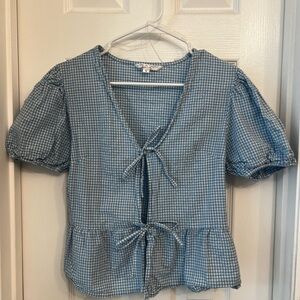 Madewell Blue Gingham Puff Sleeve Blouse